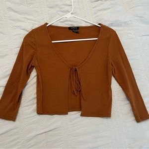 Brown crop tie top